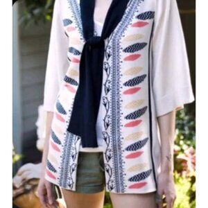 Lia Molly by Anthropologie Birdie Cardigan Sweater Small Organic Cotton Feather